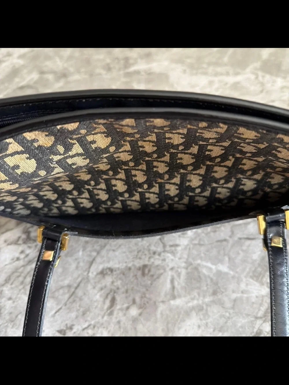Dior Black and Beige Logo Jacquard Shoulder Bag